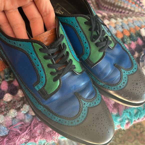 Vintage Men's Blue and Green Leather Oxfords 8M - Picture 13 of 16